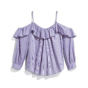 Cold Shoulder Blue & White Stripe Long Sleeve Top